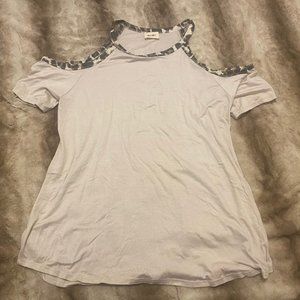 Cold Shoulder Leopard Trimmed Cream Top